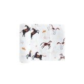 Red Rovr Howdy Horse print swaddle, breathable cotton for baby's comfort.