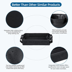 Redcoutt stroller snack tray with waterproof faux leather sides for easy wipe clean maintenance