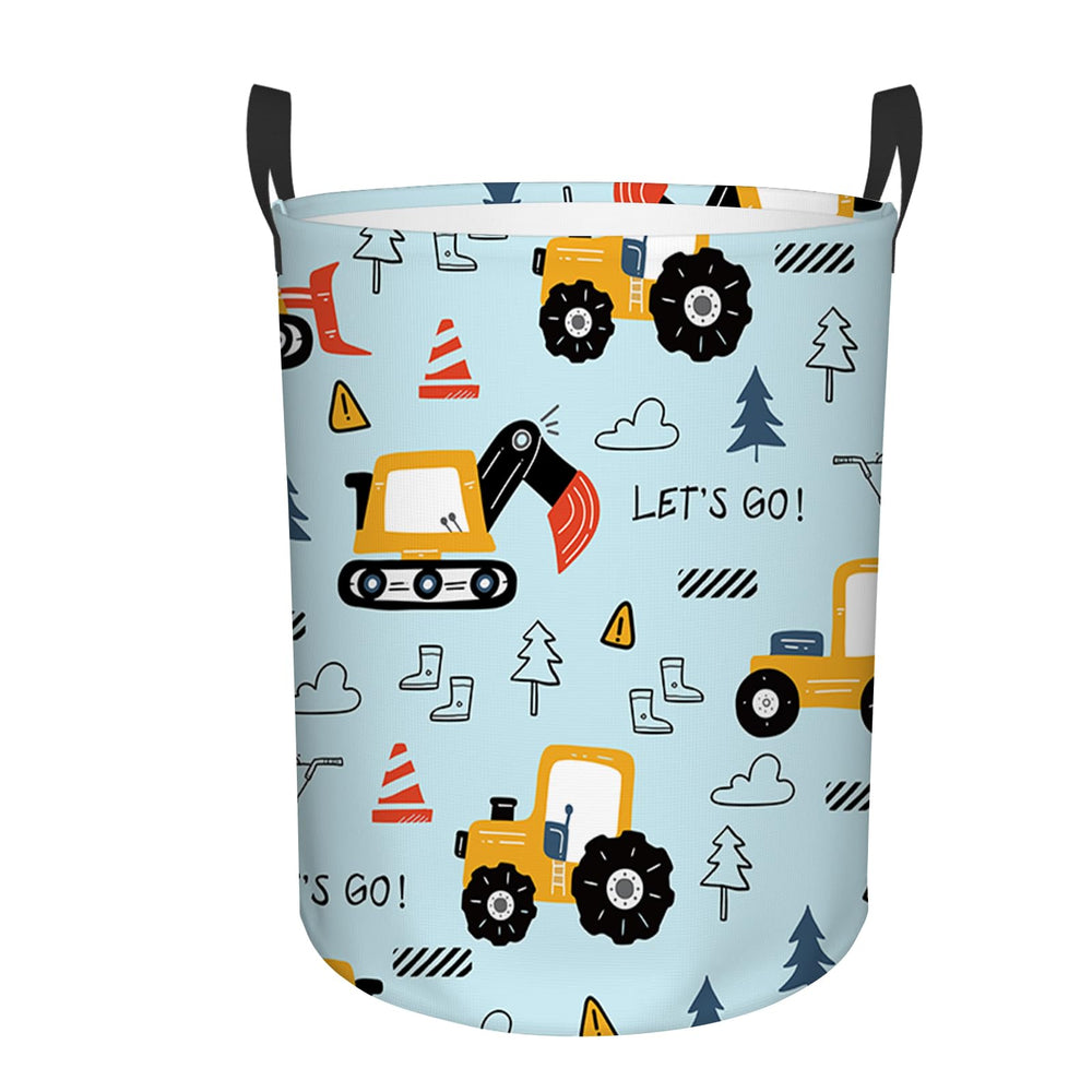 REETOOK car laundry basket showing construction trucks for organized playroom storage.