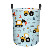 REETOOK car laundry basket showing construction trucks for organized playroom storage.