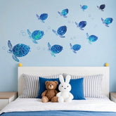 Refamaee watercolor sea turtle wall decal set on nursery wall, ideal calming coastal decor.