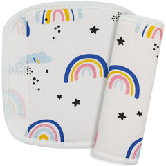 REFLYAWAY neck cover in pink rainbow pattern provides cozy travel neck support