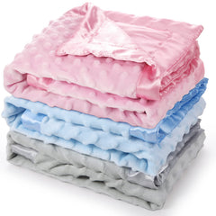 Reginary 3-pack satin baby blankets pack shot showing soft textures for newborn comfort