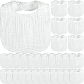Reginary white muslin bibs 30-pack with 6 layers offering absorbent protection for drool.