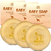 Relaxcation goat milk honey baby soap bar pack-3 on clean surface for gentle cleansing.