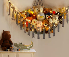 RelaxScene stuffed animal hammock wall-mount view demonstrates easy 10-minute installation.