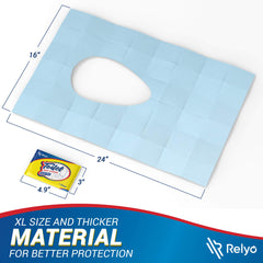 Relyo adhesive tabs secure-fit on public toilets.