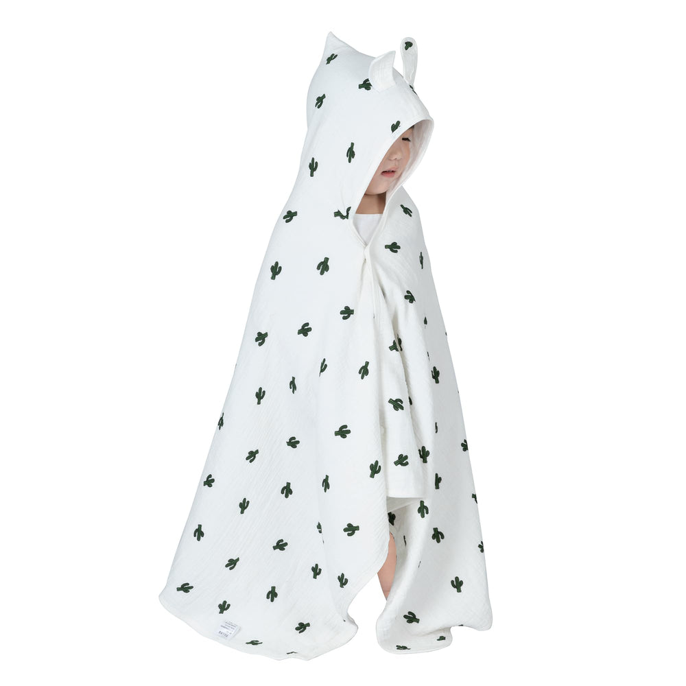REMASS hooded towel with muslin cotton for gentle post-bath drying.