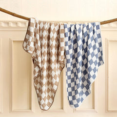 REPRECONF ultra-soft checkered muslin blanket coffee 42x42 for versatile layering.