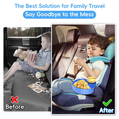 Resptasski travel tray on stroller with adjustable base for easy feeding.
