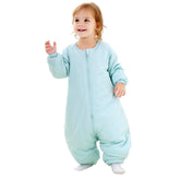 RESTCLOUD baby sleep bag with feet blue front view for cozy winter warmth.