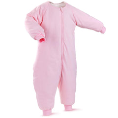 RESTCLOUD pink open legs sleep bag enables toddler movement while staying warm.