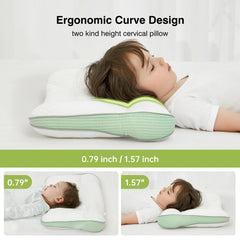 RESTIRY Toddler Pillow neck-support detail highlights airflow-friendly filling.