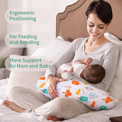 Resylp nursing pillow demonstrates ergonomic baby feeding position for comfortable nursing sessions.