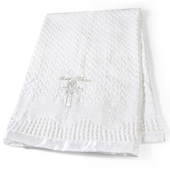 Runeaoys baptism blanket with cross-dove embroidery for elegant baptism photos