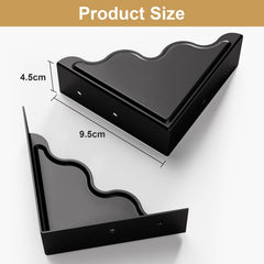 RFORPLY table corner protector closeup shows black metal silhouette with sleek arc for durable edge protection.
