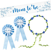 R HORSE mom to be sash in blue floral for stylish maternity shoots.