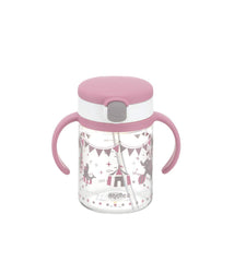Richell Aqulea Outing Straw Mug pink cover for secure travel sipping