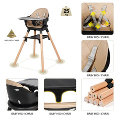 RICUTON high chair footrest in dual-height mode supports growing toddlers.