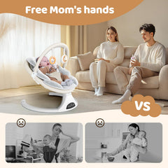 RIVIPLOU baby swing showing five speed settings for customizable comfort.