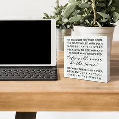 RJYMK desk decor box sign makes a thoughtful baby shower gift.