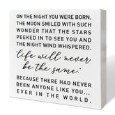 RJYMK nursery box sign on the night you were born adds sentimental nursery decor.
