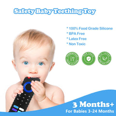 ROBBEAR fire-stick-remote-teether baby holds easily for chewing during play.