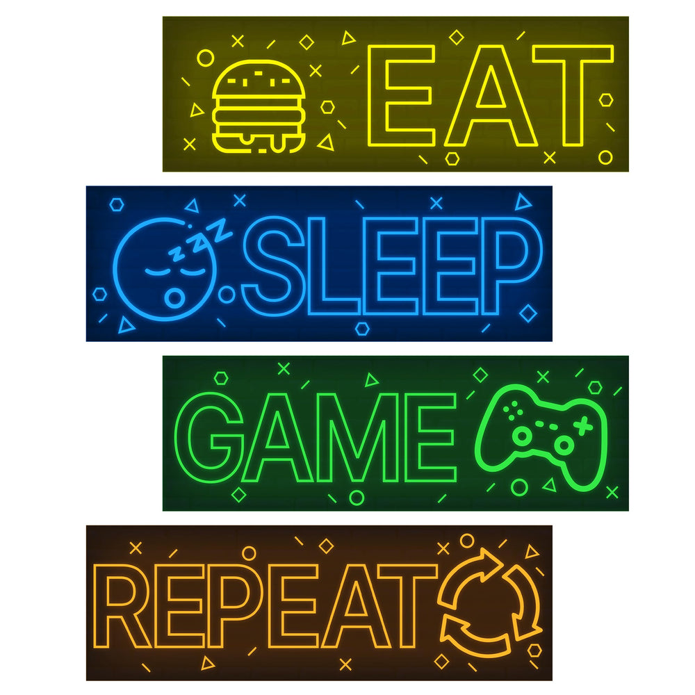Robmoda eat sleep game repeat neon wall stickers glow to enhance gaming room vibes.