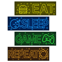 Robmoda eat sleep game repeat neon wall stickers glow to enhance gaming room vibes.