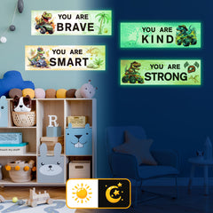 Robmoda glow-dino-truck wall decal 2 adds positive energy to playrooms