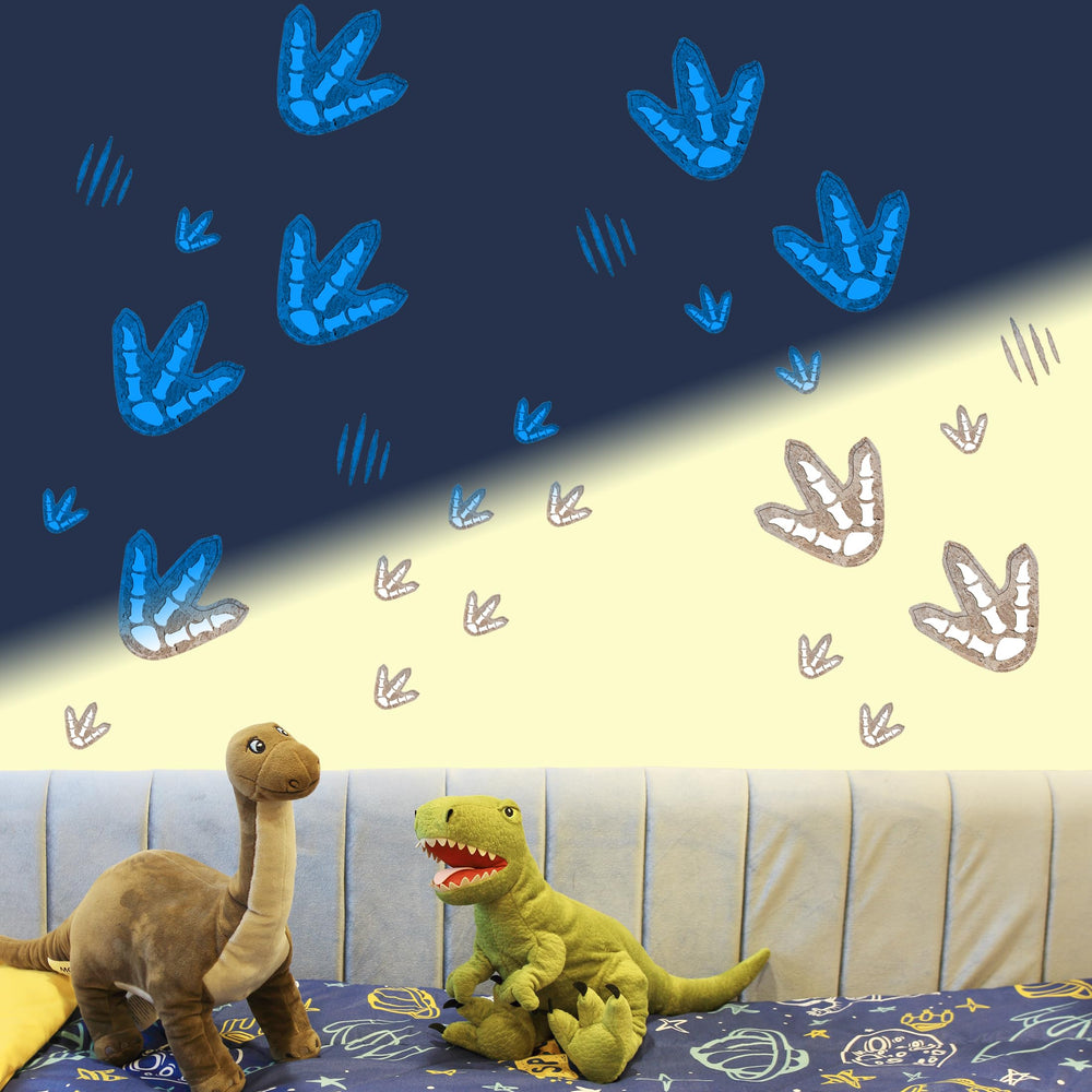Robmoda glow dinosaur footprints blue sheet shows luminous footprint designs for a dreamy nursery