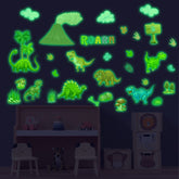 Robmoda glow dinosaur wall decal package glows at night, enhancing nighttime ambiance for nurseries.