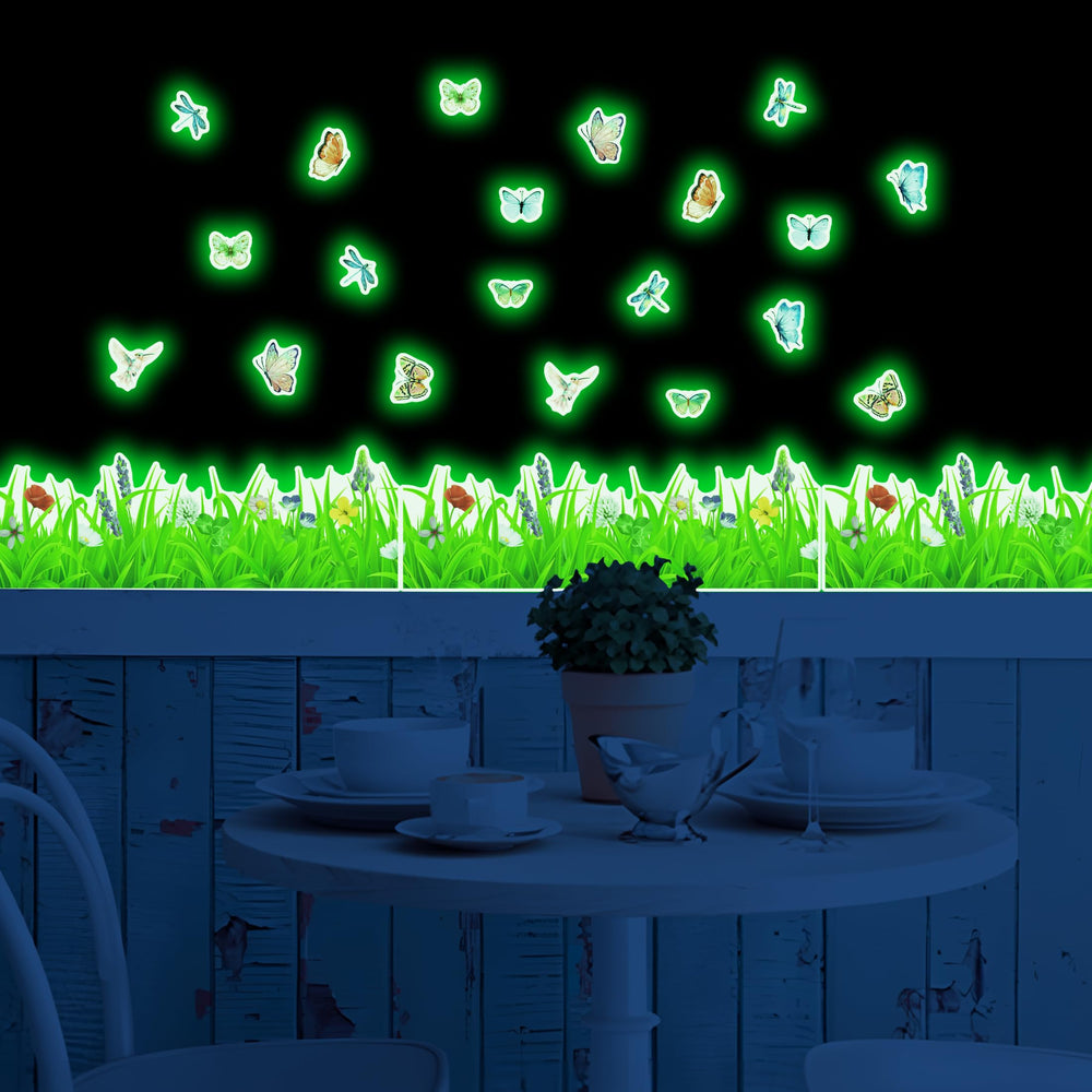 Robmoda glow green grass wall stickers illuminate softly for a playful room transformation.