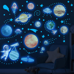 Robmoda watercolor solar system wall decals glow softly after light exposure for bedtime wonder