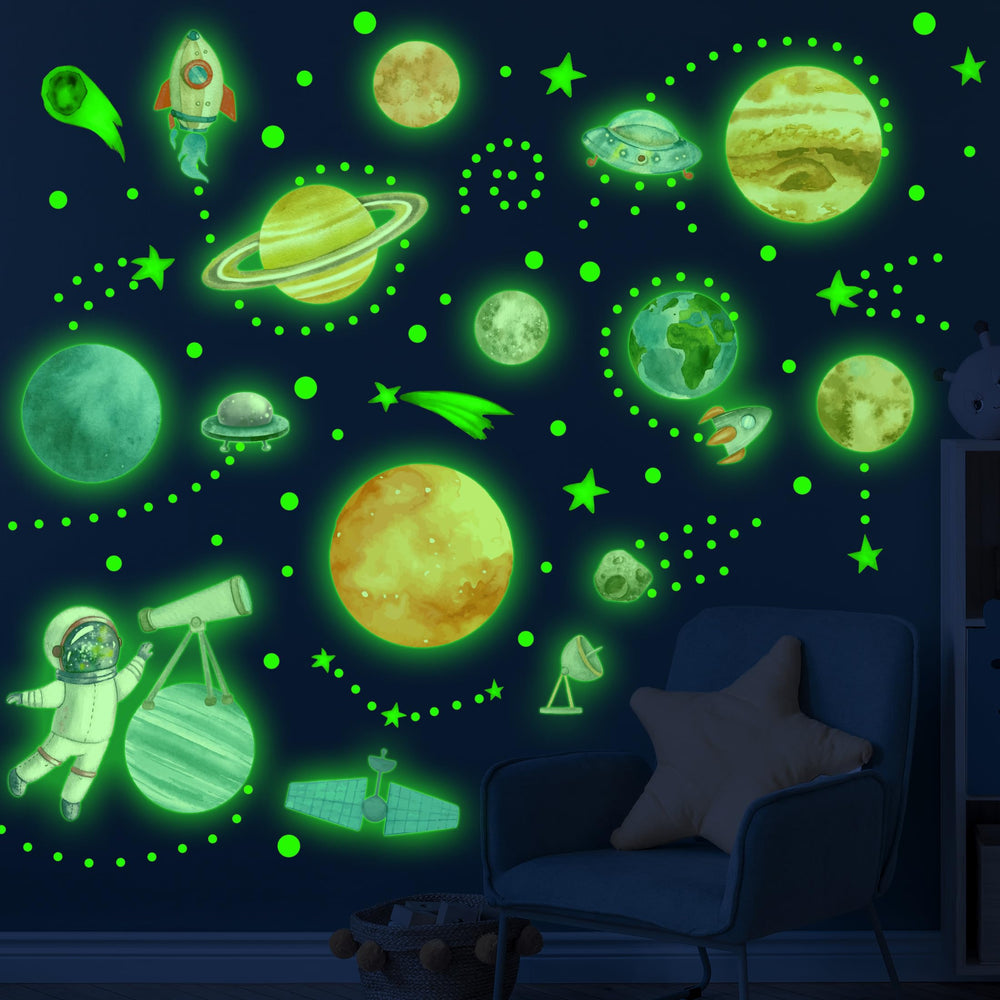 Robmoda watercolor solar system wall decals brighten ceilings with a calming space scene