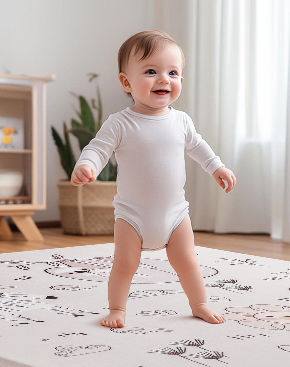 ROBUD baby play mat setup shows spacious 50x50 inch area for safe exploration