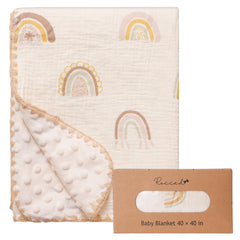 ROCCED baby blanket close-up with dotted shell edging for durable cozy snuggling