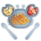ROCCED suction plates crab dusty blue on table provide mess-free mealtimes