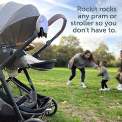 Rockit bracket attached to pram enabling secure sleep aid