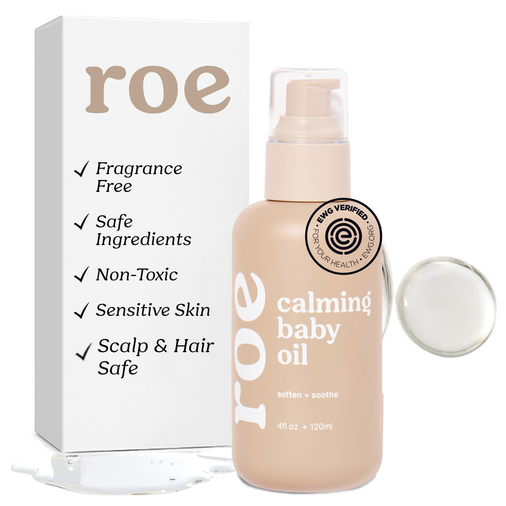 Roe Wellness unscented baby oil bottle for gentle skin hydration