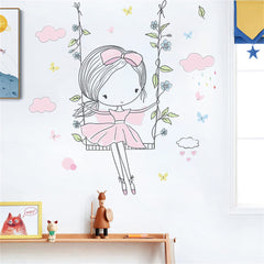 ROFARSO colorful little girl swing wall sticker adds playful charm and quick room makeover