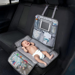 Rohamzen changing pad open layout showing pockets for organized car trips.