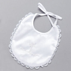 Roman Infant Baptismal Bib Satin with cross embroidery and lace border for a cherished baptism day.