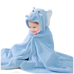 ROMASA baby hooded towel in blue elephant keeps child warm after bath