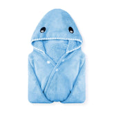 ROMASA blue shark hooded toddler towel face dries baby's skin gently after bath.