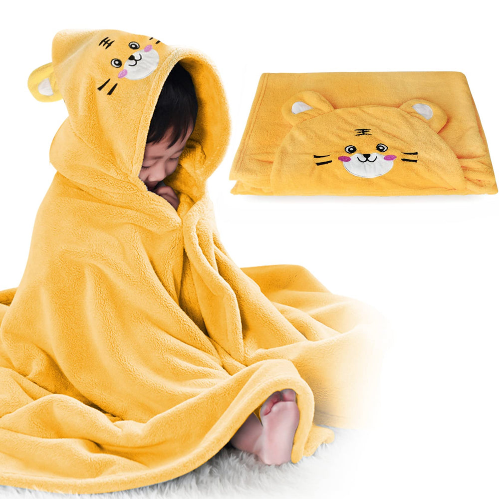 ROMASA Toddler Hooded Towel in coral fleece shows fluffy texture for gentle drying