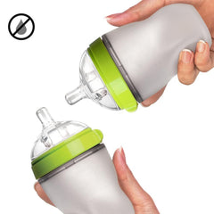 ROMIRUS bottle compatibility image shows easy replacement on Comotomo bottles.