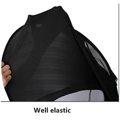 ROMIRUS sunshade extension fastener detail demonstrates quick, tool-free attachment to strollers.