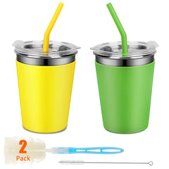 Rommeka kids drinking cups green and yellow set for easy grip and identification