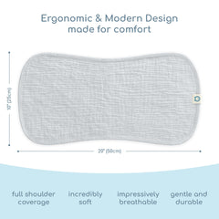 ROMY RO muslin burp cloths flatlay grey—multi-use essential for bibs and towels.